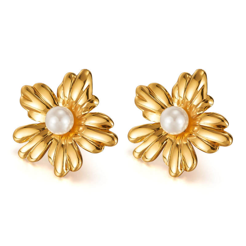 Wholesale Stainless Steel Pearl Flower Earrings
