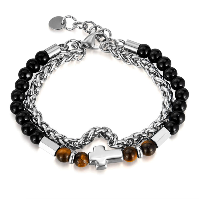 Wholesale Stainless Steel Cross Double Stacked Bracelet