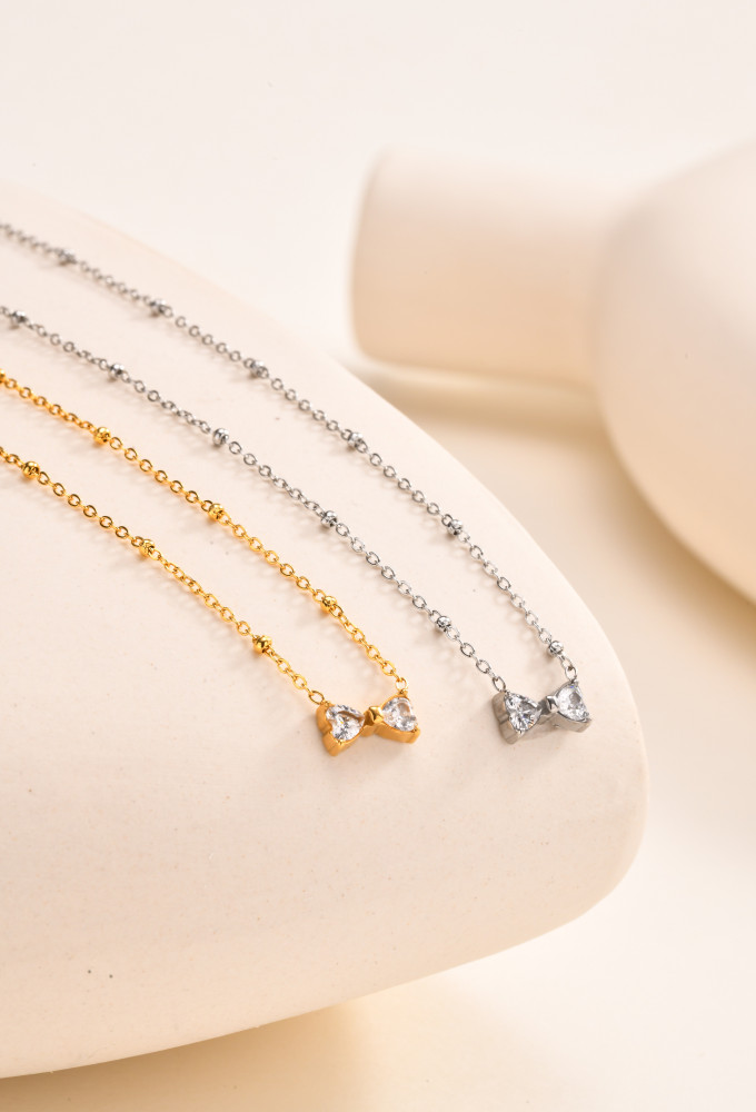 Wholesale Stainless Steel Zirconia Ribbon Necklace