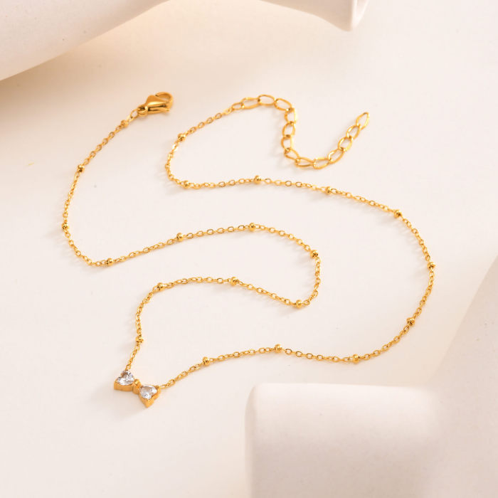 Wholesale Stainless Steel Zirconia Ribbon Necklace