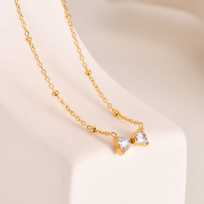 Wholesale Stainless Steel Zirconia Ribbon Necklace