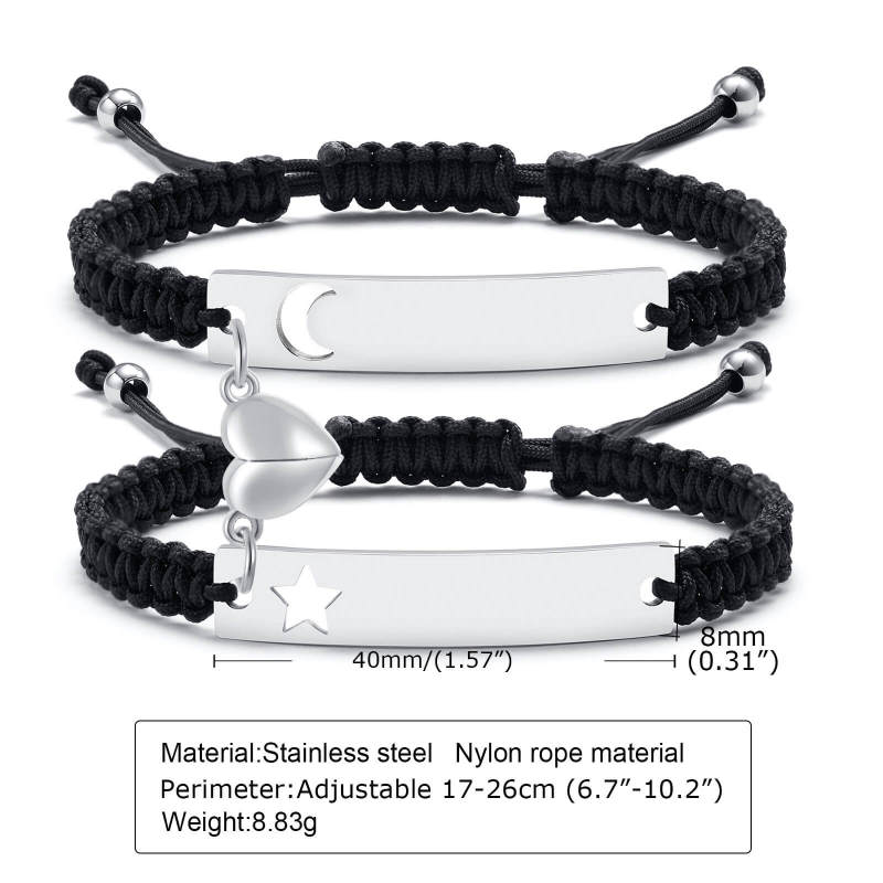 Wholesale Heart Star Moon Couple Braided Bracelet