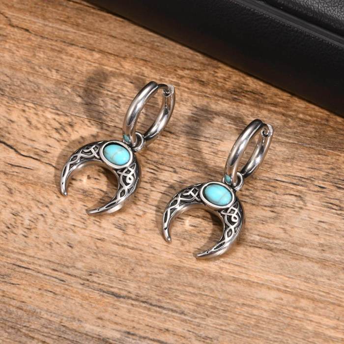 Wholesale Stainless Steel Turquoise Moon Earrings