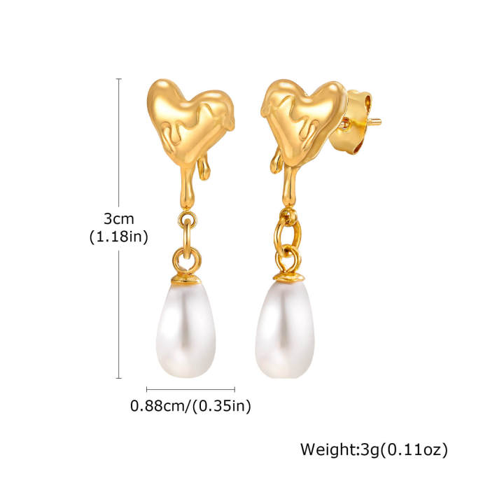 Wholesale Stainless Steel Heart Imitation Pearl Earrings