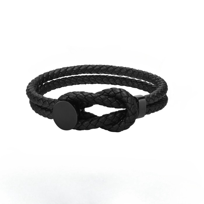Wholesale Stainless Steel Black Leather Bracelet