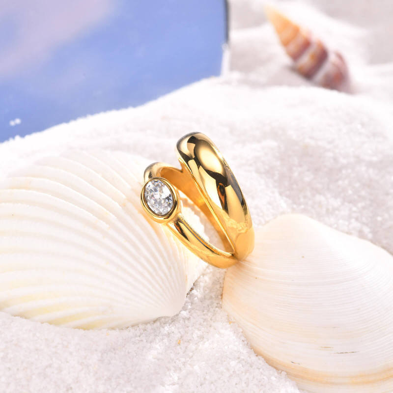 Wholesale Stainless Steel Zirconia Gold Ring