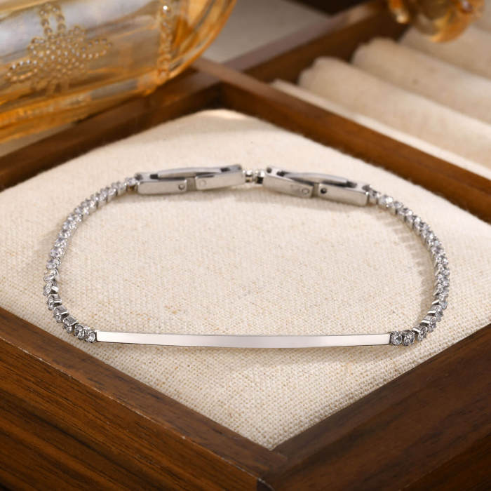 Wholesale Stainless Steel White Zircon Chain Bracelet