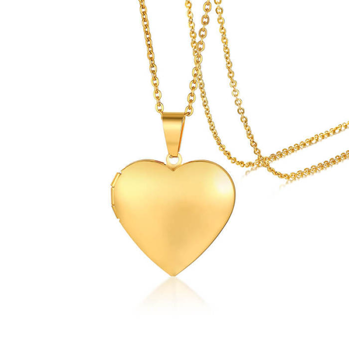 Stainless Steel Heart Photo Locket Necklace