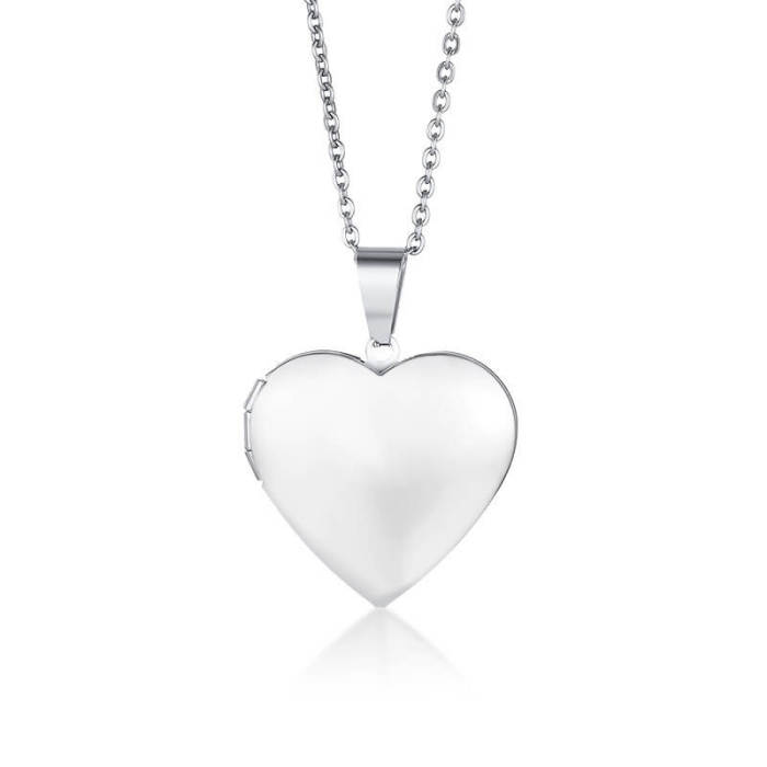 Stainless Steel Heart Photo Locket Necklace