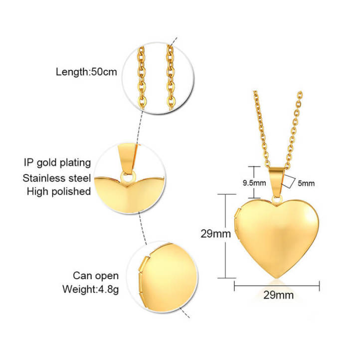 Stainless Steel Heart Photo Locket Necklace
