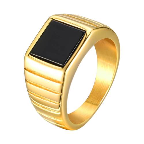 Wholesale Stainless Steel Onyx Gold Ring