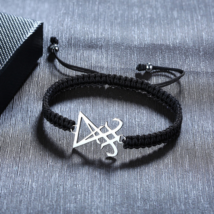 Wholesale Stainless Steel Braided Satanic Symbol Bracelet