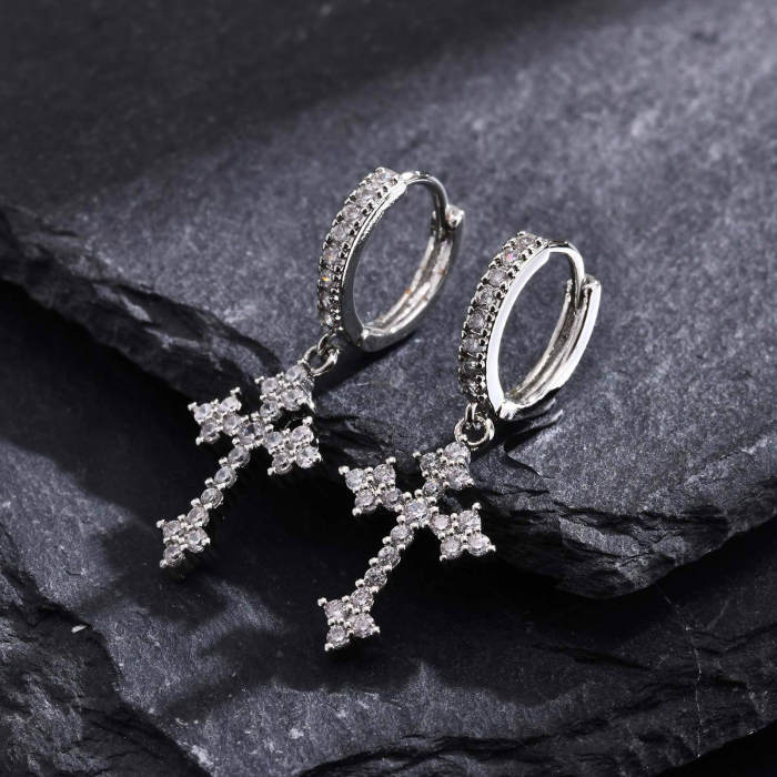 Wholesale Copper Zirconia Cross Earrings