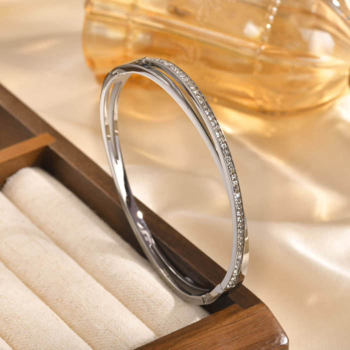 Wholesale Stainless Steel Zirconia Openable Bracelet
