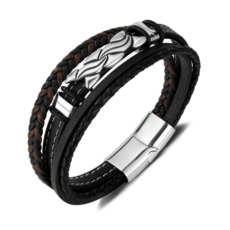 Wholesale Mens Stainless Steel Leather Bracelets
