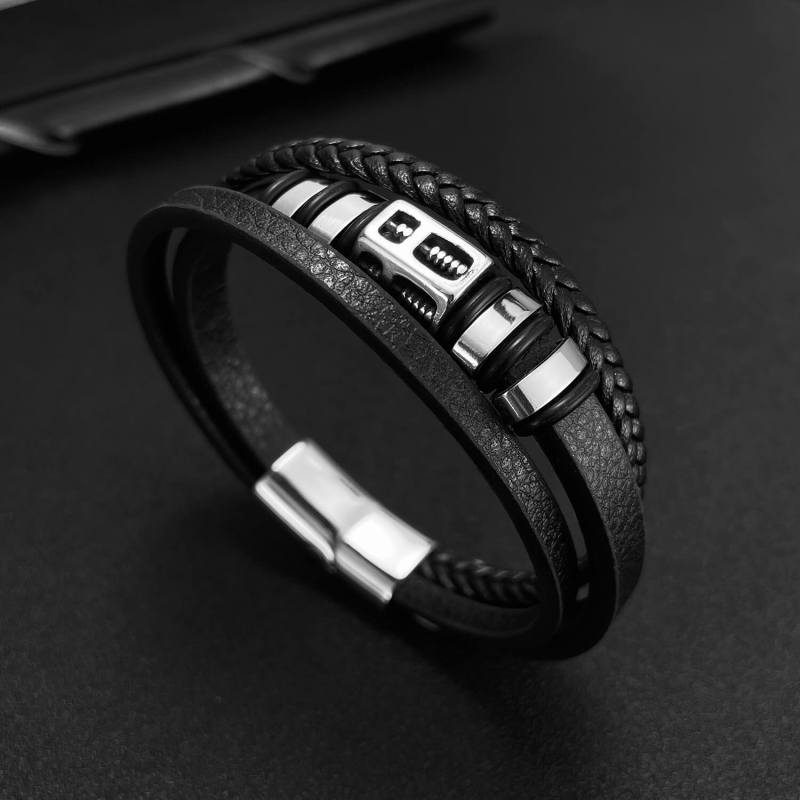 Wholesale Leather Bracelet with Steel Beads