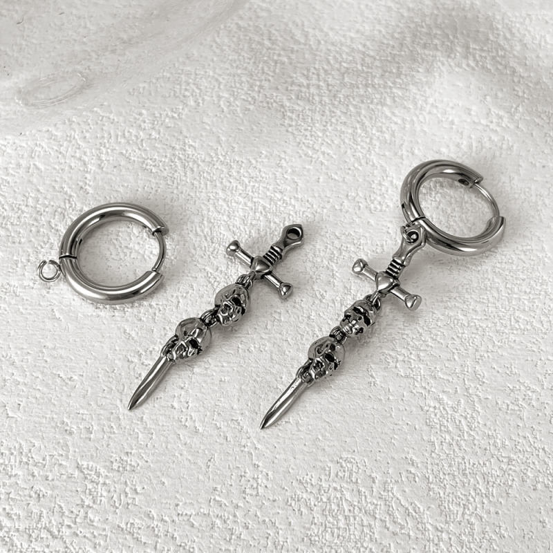 Wholesale Stainless Steel Cross with Skull Earrings