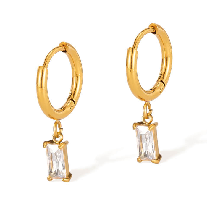 Wholesale Stainless Steel Rectangular Zirconia Earrings