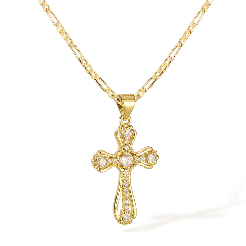 Wholesale Women Copper CZ Cross Necklace
