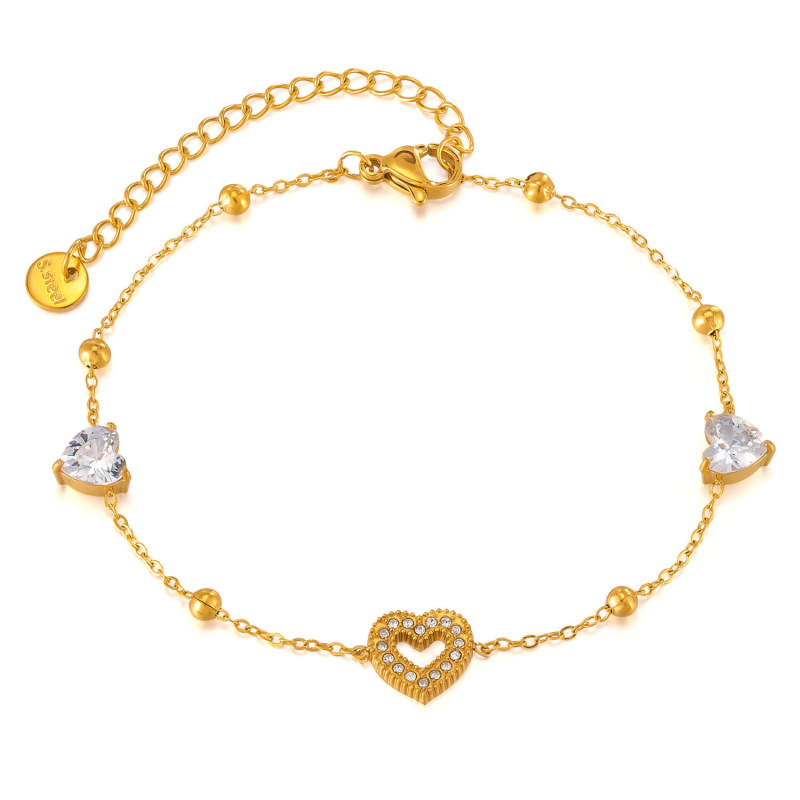 Wholesale Stainless Steel CZ Heart Bracelet