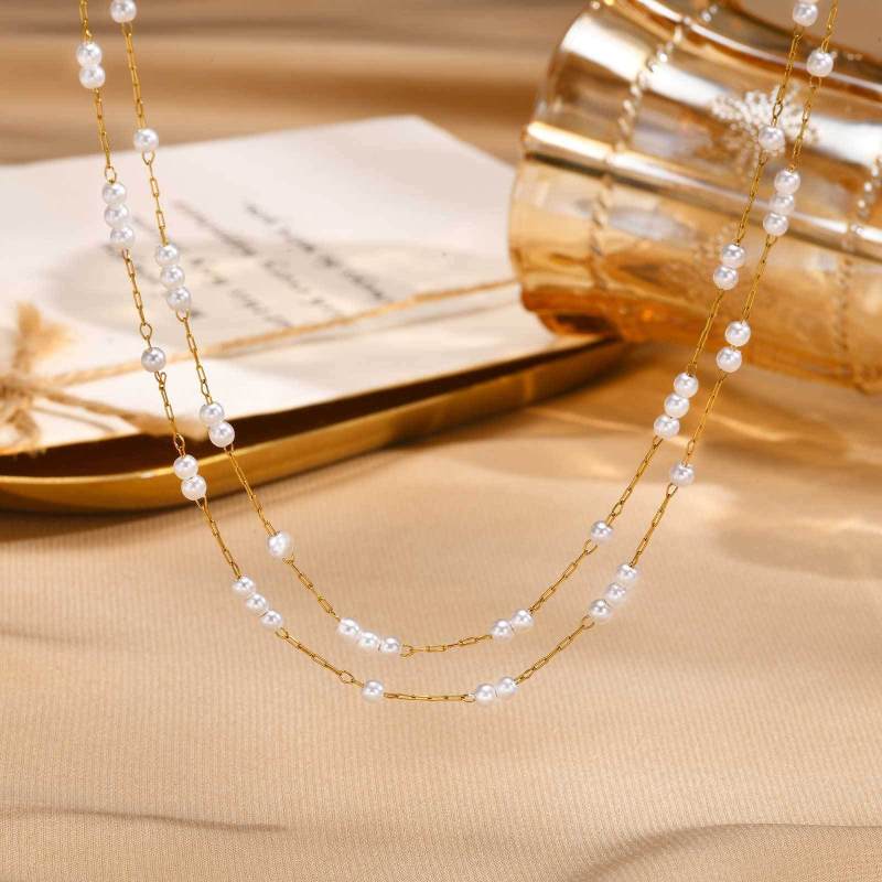 Wholesale Steel Imitation Pearl Layers Necklace