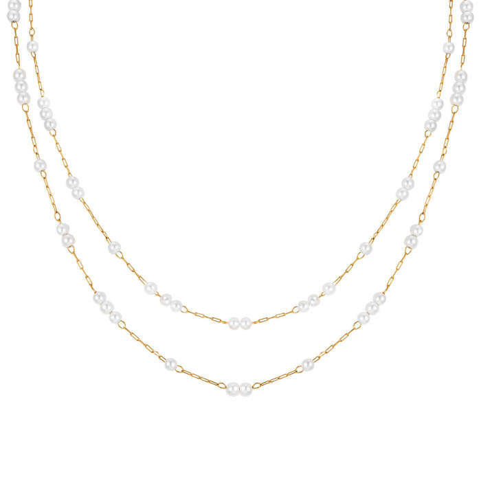 Wholesale Steel Imitation Pearl Layers Necklace