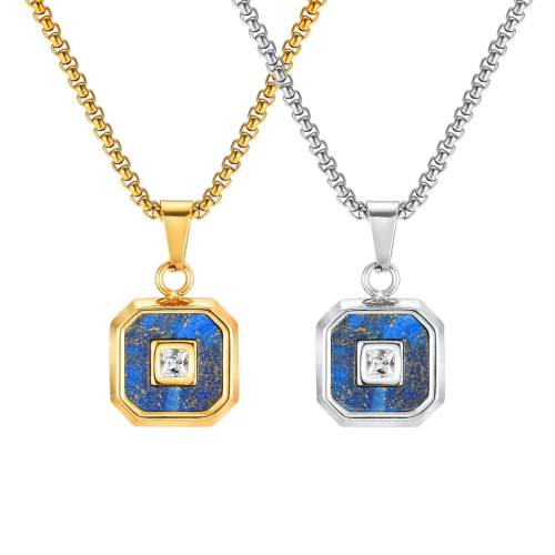 Wholesale Stainless Steel Lapis Lazuli Zircon Pendant
