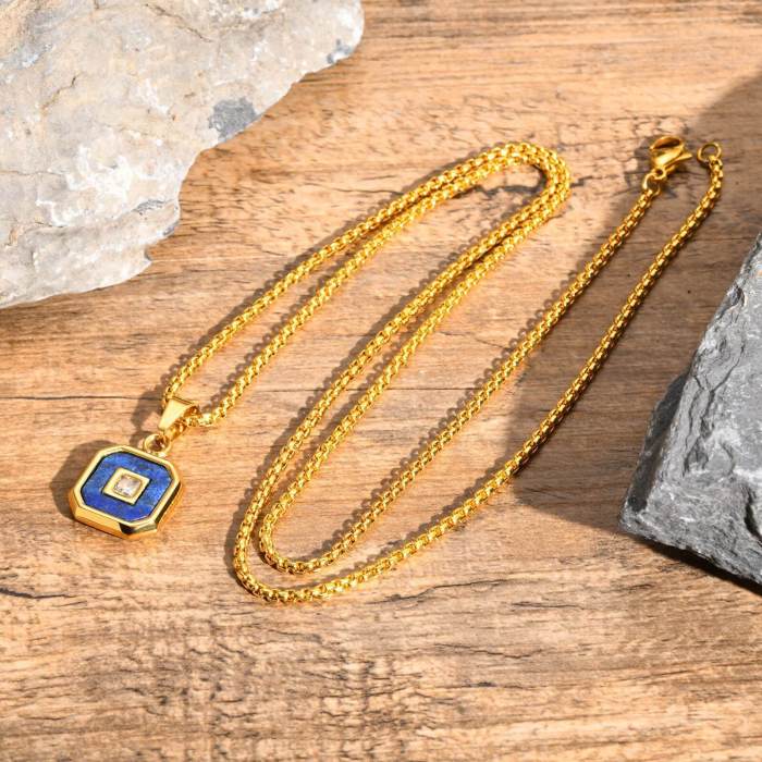 Wholesale Stainless Steel Lapis Lazuli Zircon Pendant