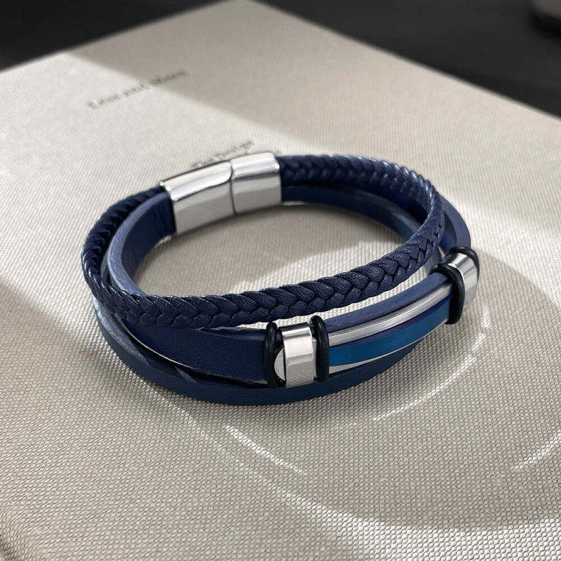 Wholesale Stainless Steel Braided Leather Bracelet