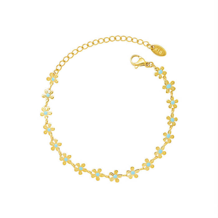 Wholesale Stainless Steel Blue Flower Bracelet