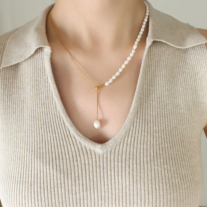 Wholesale Pearl Snake Bone Steel Chain Necklace