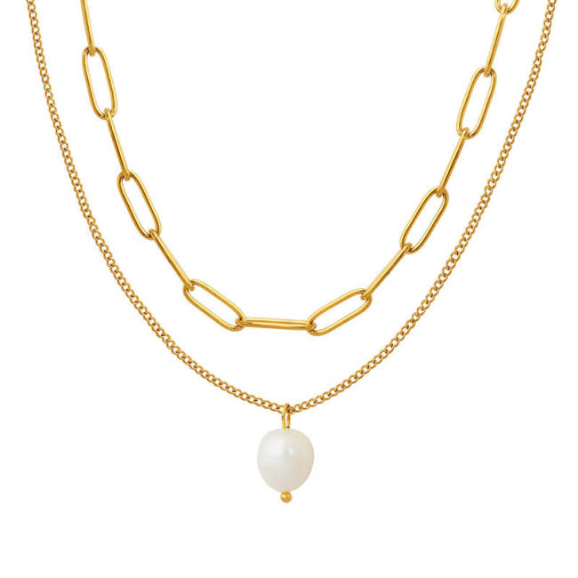 Wholesale Steel Layered Pearl Pendant Necklace