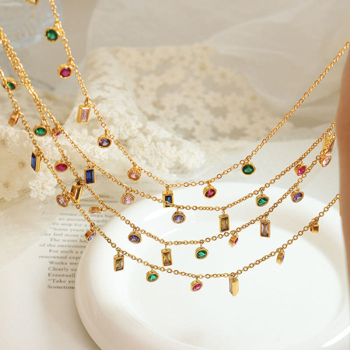 Wholesale Stainless Steel Multi-colored Zirconia Bracelet Necklace