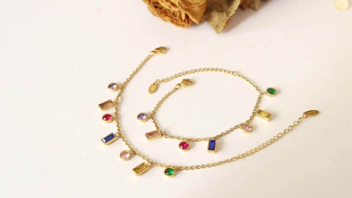 Wholesale Stainless Steel Multi-colored Zirconia Bracelet Necklace