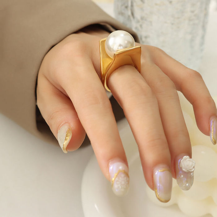 Wholesale Stainless Steel Fashion Ring with Pearl