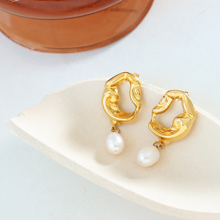 Wholesale Stainless Steel Irregular Pearl Earrings
