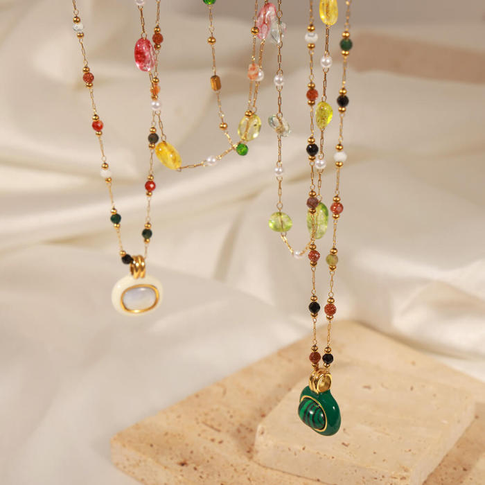 Wholesale Natural Stone Hand Made Steel Necklace
