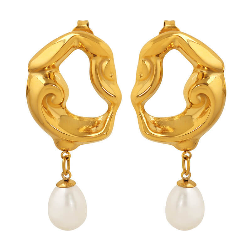 Wholesale Stainless Steel Irregular Pearl Earrings