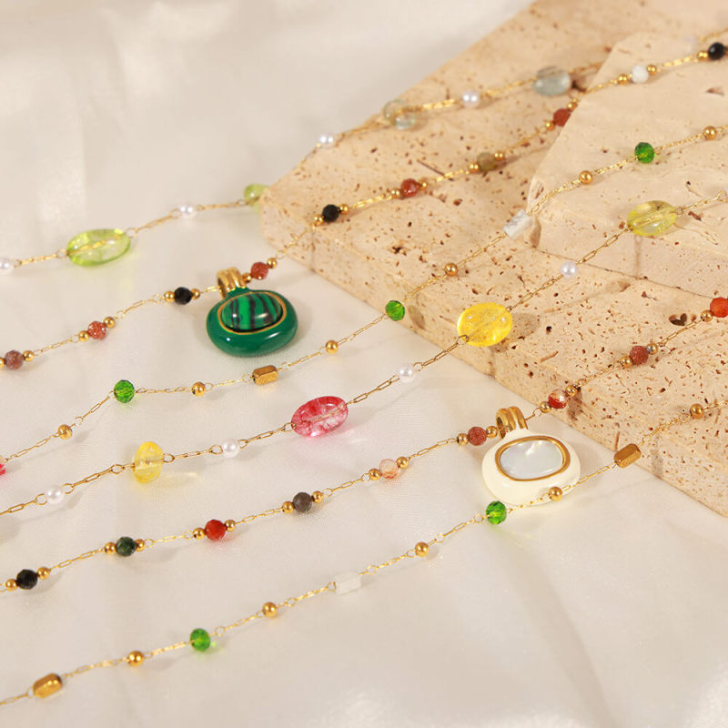 Wholesale Natural Stone Hand Made Steel Necklace