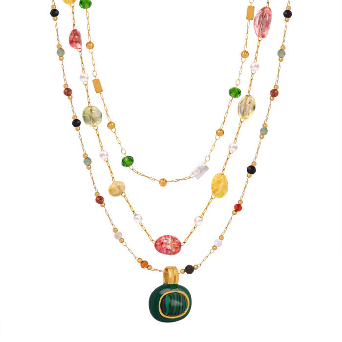 Wholesale Natural Stone Hand Made Steel Necklace