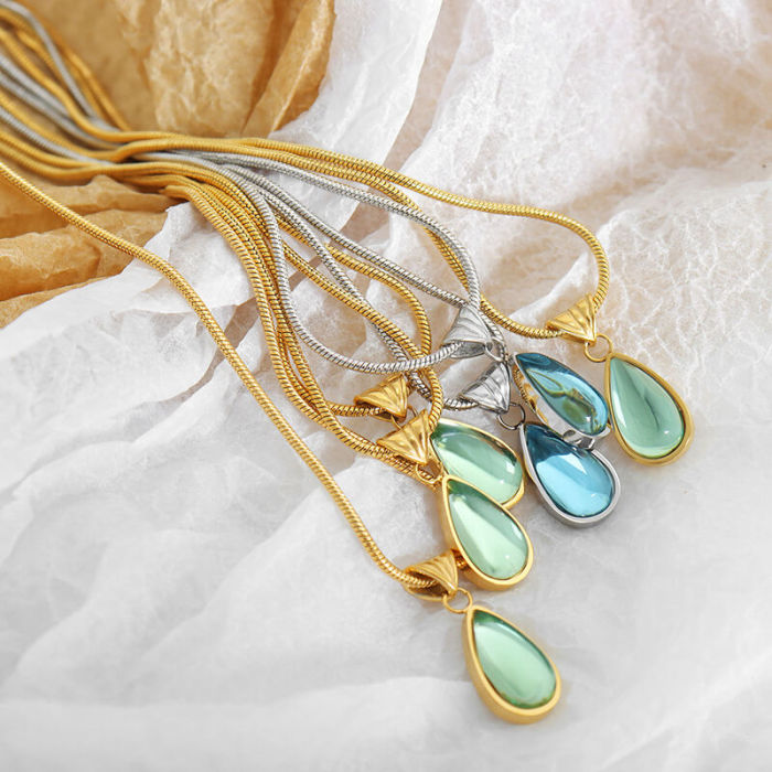 Wholesale Olive Green Blue Drop Pendant Necklace