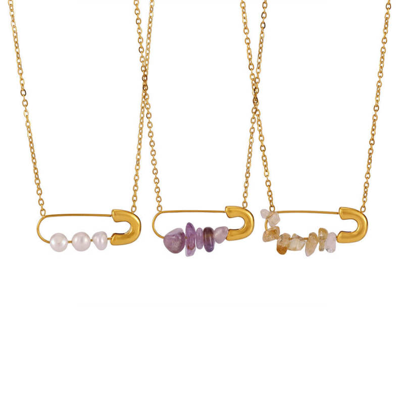 Wholesale Stainless Steel Pin Necklace with Pearl