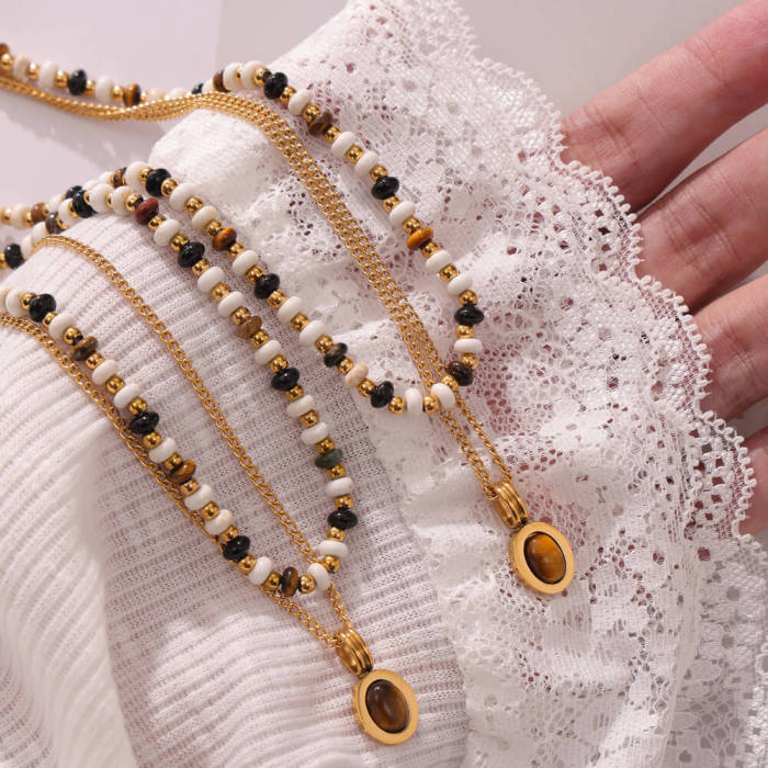 Wholesale Natural Stone Beads Stacking Chain Necklace