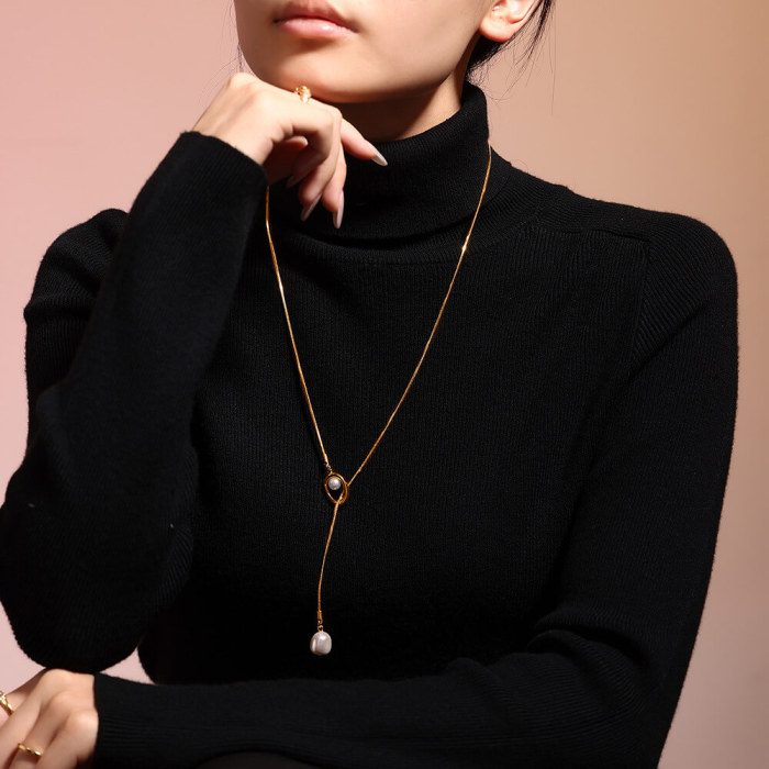 Wholesale Stainless Steel Imitation Pearl Sweater Chain