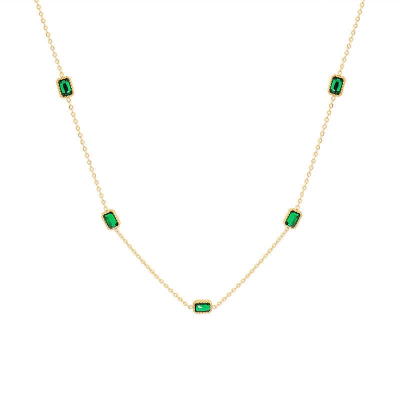 Wholesale Stainless Steel Emerald Zirconia Necklace