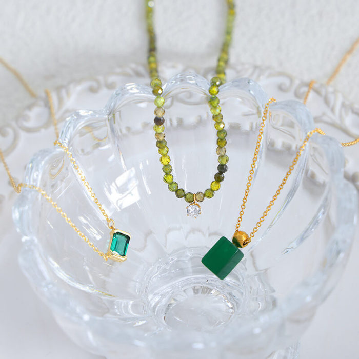 Wholesale Stainless Steel Green Minimalist Necklace