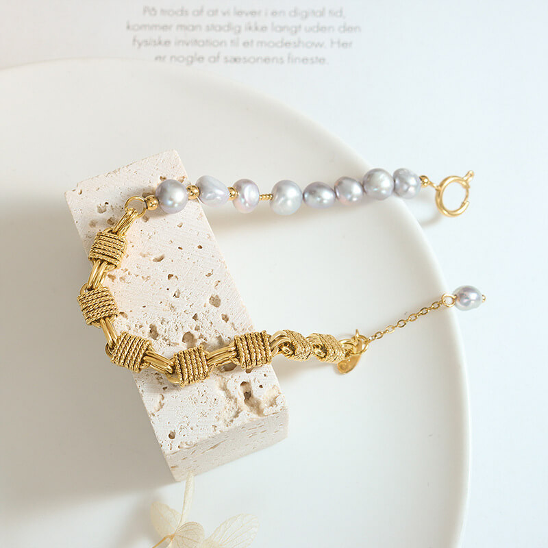 Wholesale Brass Chain and Pearl Bracelet