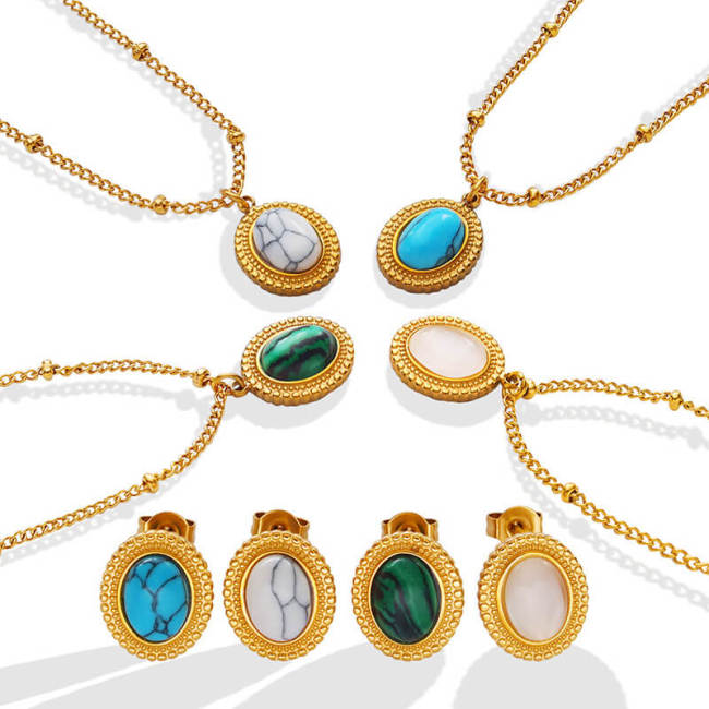 Wholesale Stainless Steel Vintage Stone Necklace