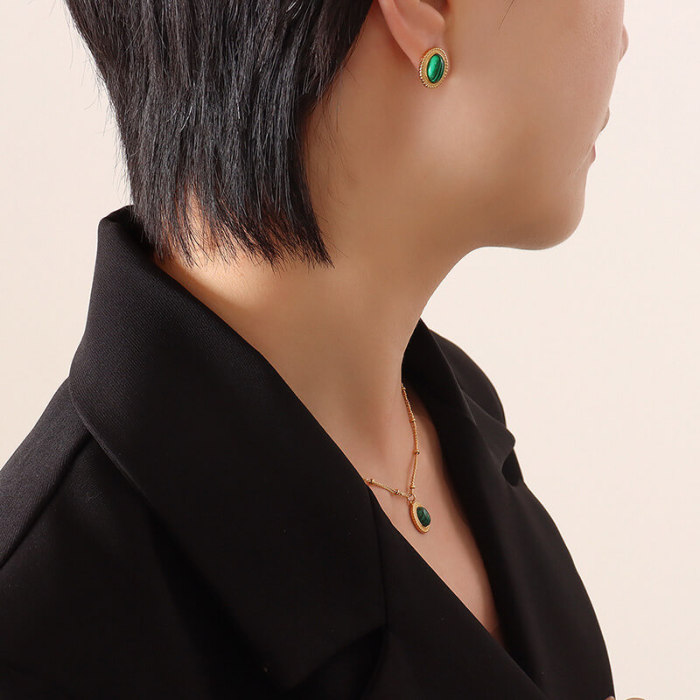 Wholesale Stainless Steel Vintage Stone Necklace