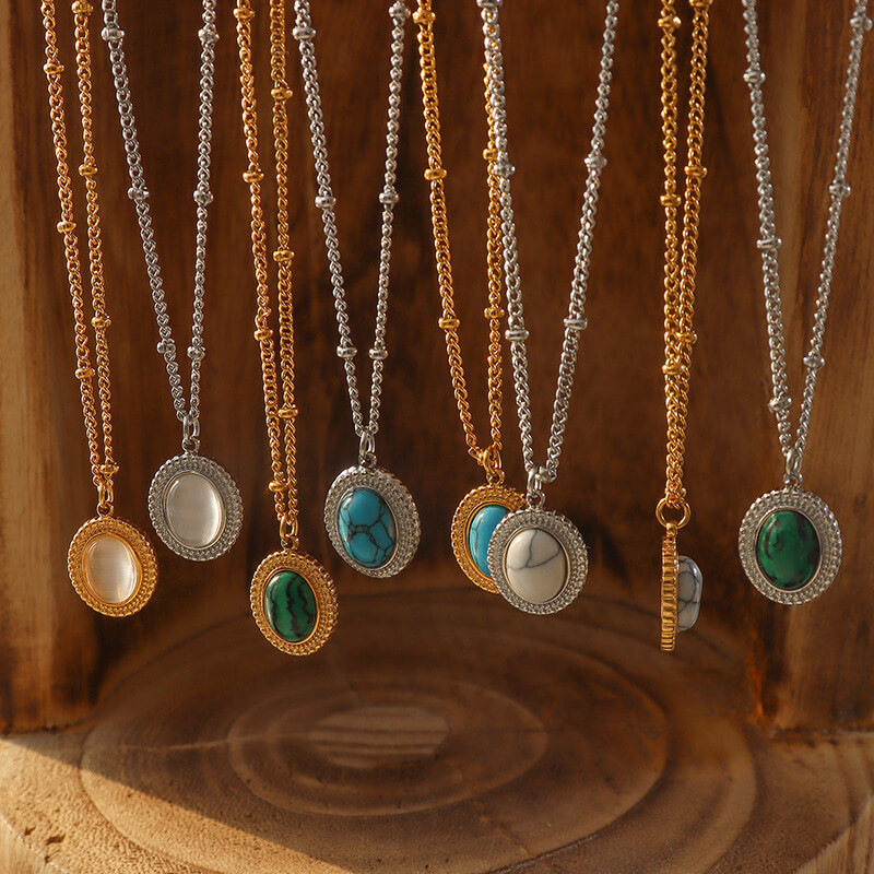 Wholesale Stainless Steel Vintage Stone Necklace